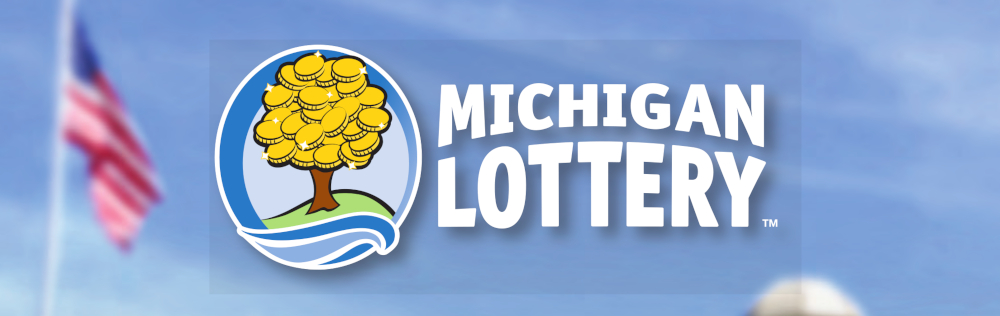 The Michigan Lottery logo is seen against a background of blue sky with clouds and an American Flag. Last month, 3 lucky lottery winners took home more than $2.5 million 
